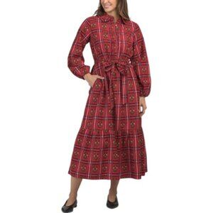 LEA Long Sleeve Plaid Floral Maxi Shirt Dress